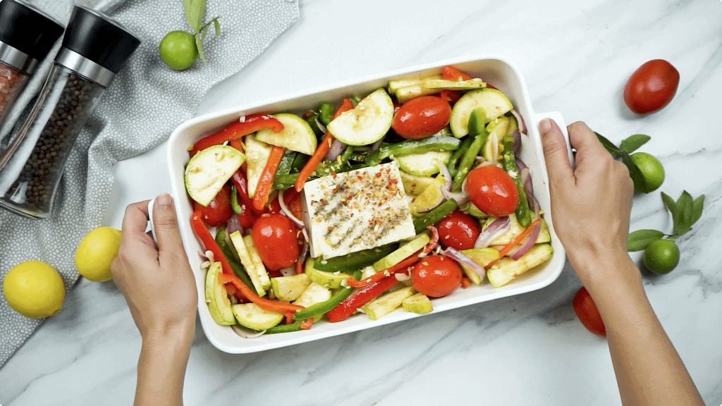 Add Veggies to a Tray with Space for Feta