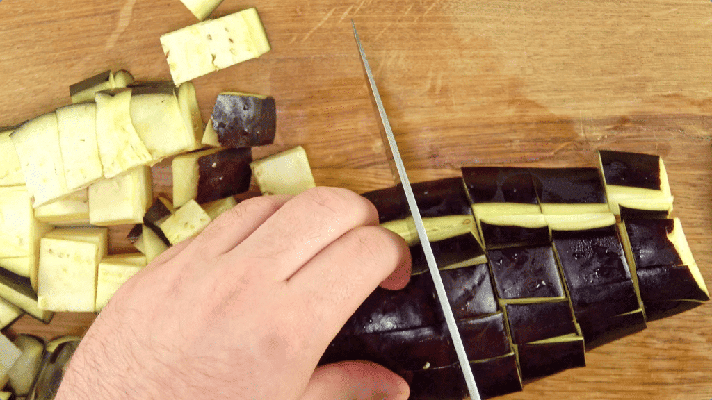 Chop Aubergine for Curry