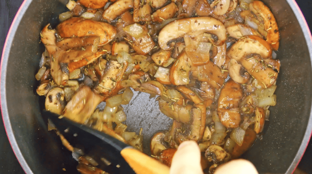 Vegan Mushroom Soup saute and mix