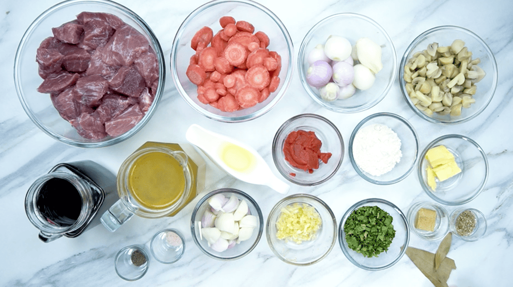 Classic Boeuf Bourguignon ingredients