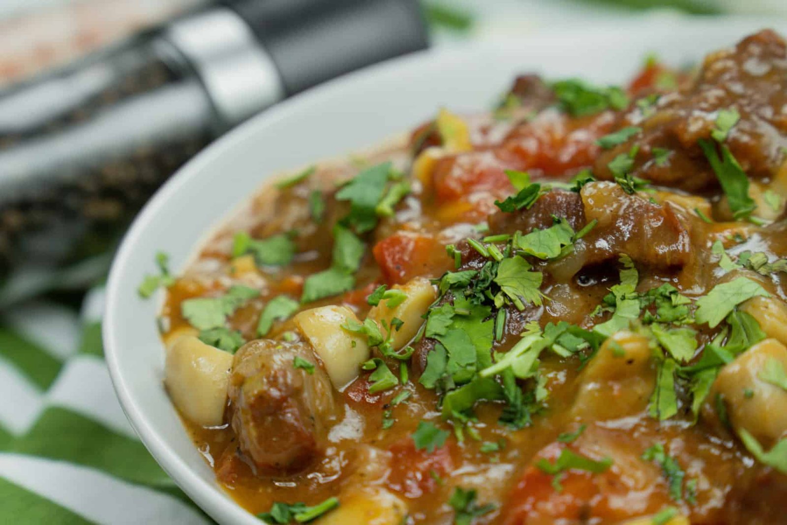 Classic Boeuf Bourguignon side view closeup